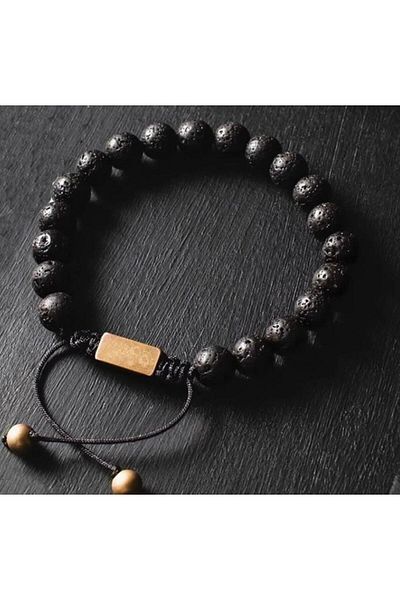 REDz Accessories Brățară unisex, piatră vulcanică, neagră