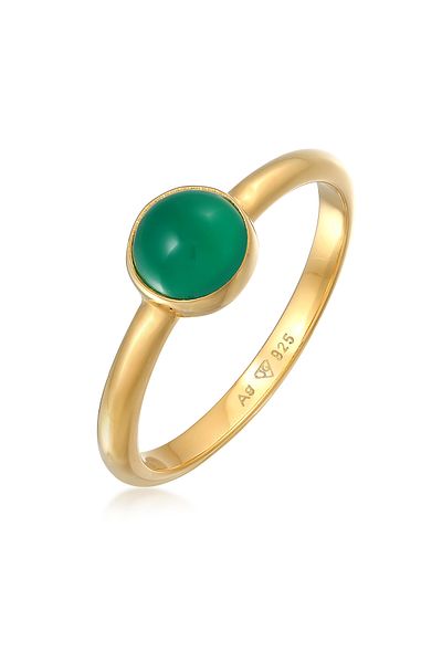 ELLI Ring Premium Ring Ladies Solitaire Basic Green With Agate Gemstone In 925 Sterling Silver Rhodi