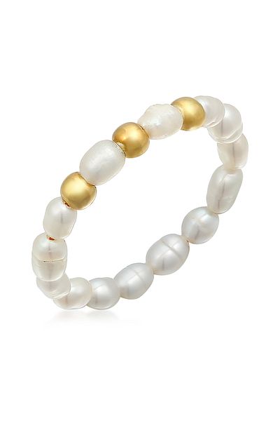 ELLI Ring Ladies Beads Trend With Freshwater Cultured Pearls In 925 Sterling Silver Gold Plated