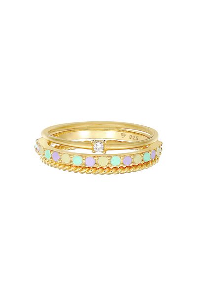 ELLI Ring Ladies Stack Set Modern Solitaire Twisted Trend Colourful With Enamel And Crystal In 925 Sterli
