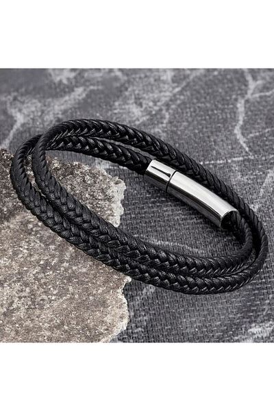 REDz Accessories Brățară, Două Curele Împletite, Bărbați, Efect de piele, La modă, Negru