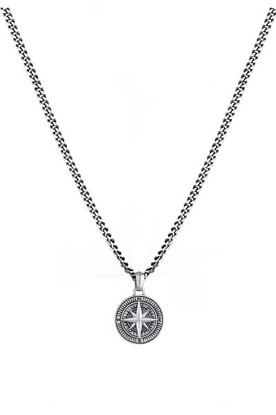 KUZZOI Halskette Herren Panzerkette Kompass massiv 925 Sterling Silber