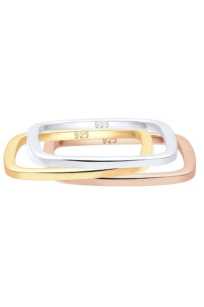 ELLI Inel de damă Stack Set Basic Quadrangle Tri-color în argint 925