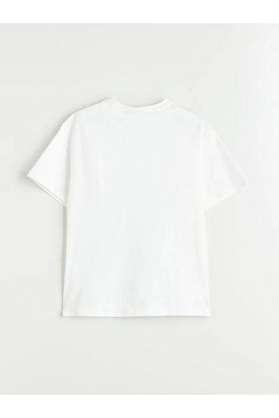 LC Waikiki Lcw Kids Ecru Crew Neck Printed Girl's T-Shirt