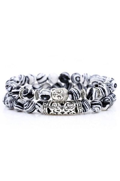 REDz Accessories Set de 2 brățări Buddha, pietre naturale, negru/alb
