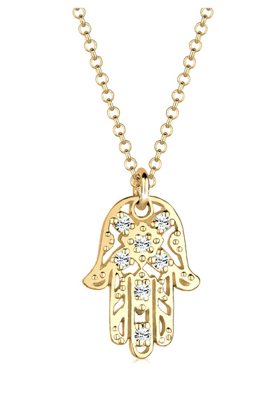 ELLI Halskette Damen Hamsa Hand Anhänger mit Kristallen in 925 Sterling Silber vergoldet