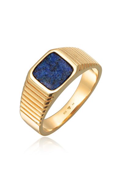 KUZZOI Ring Herren Siegelring Quadrat Massiv Trend mit Sodalith in 925 Sterling Silber vergoldet