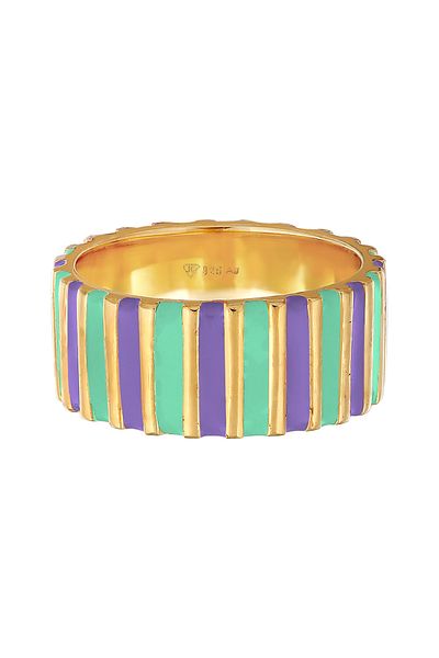 ELLI Ring Damen Band Rillen mit Emaille Gelb und Orange aus 925 Sterling Silber vergoldet