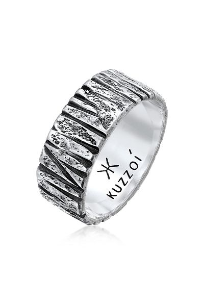 KUZZOI Ring Herren Bandring Struktur Gehämmert Organic Look Trend Aus 925 Sterling Silber