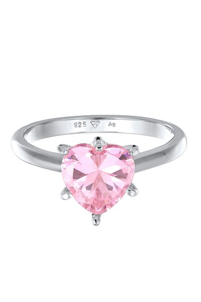 ELLI Ring für Damen – Herz-Singleton, Verlobungsliebe, Zirkoniumkristall aus 925er Sterlingsilber