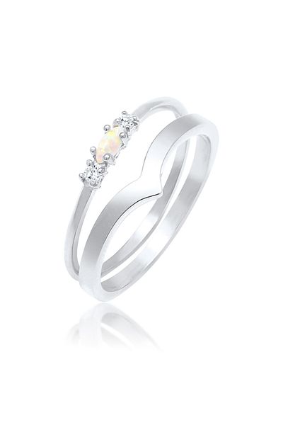 ELLI Set de inele pentru dama Marquise în formă de V de bază, cu cristale de opal sintetic și zirconiu, din Sil Sterling 925