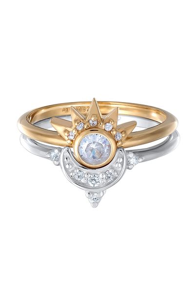 ELLI Ring Ringset mit Steinen Damen Stern Zirkonia Diamantschliff Weiß 925 Sterling Silber Vergoldet