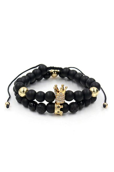 REDz Accessories Set de 2 brățări negre, model King/Queen, zirconiu cubic, elemente aurii