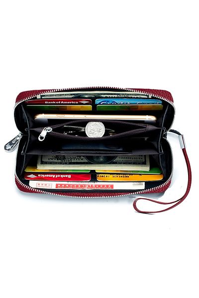 OEM Women's wallet, vienod, Genuine leather, RFID, 19.5x10.5x2.2cm, Cherry red