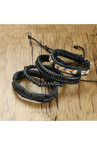 REDz Accessories Brățară vintage, set cu mai multe cure, efect de piele, multicoloră și neagră