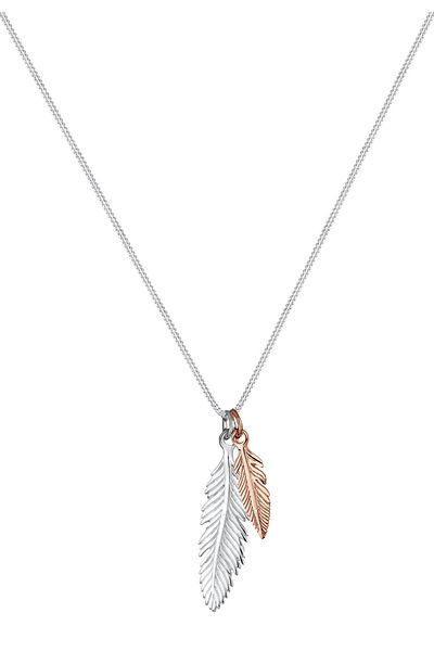 ELLI Colier Doamnă Pandantiv Pene Aspect Boho Trend Bicolor În Argint Sterling 925