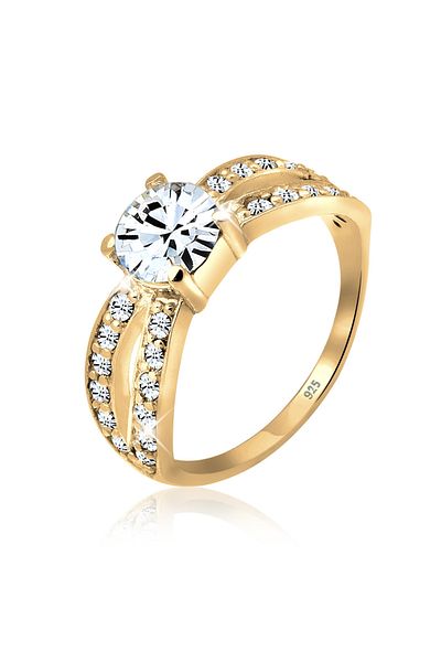 ELLI Ring Damen Solitär Glamourös mit Kristall in 925 Sterling Silber