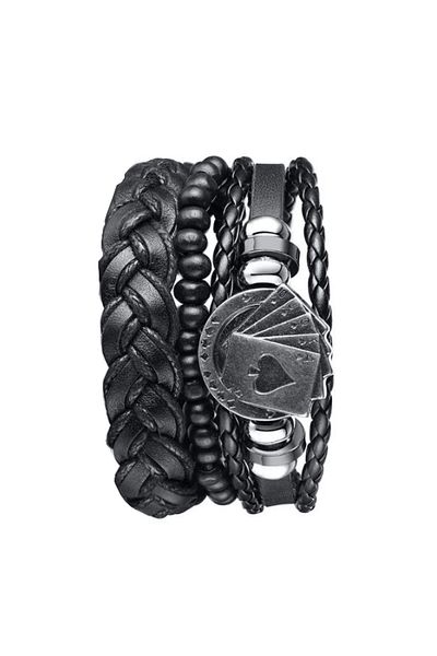 REDz Accessories Brățară cărți de joc, Set cu mai multe curețe, Aspect vintage, Efect piele, Negru