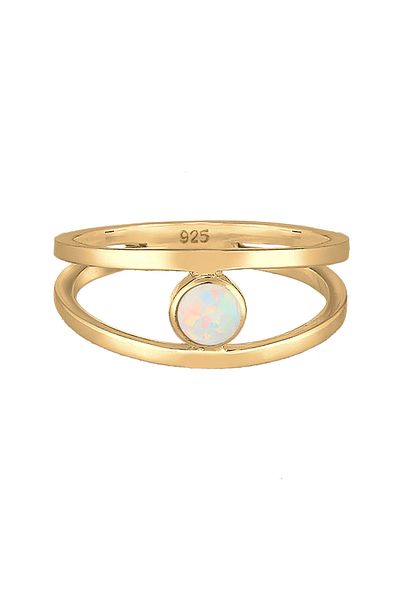 ELLI Ring Woman Band Double Row Synthetic Opal 925 Sterling Silver
