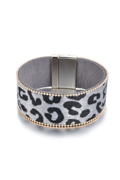 REDz Accessories Brățară de damă, din piele ecologică, imprimeu animal, gri/negru