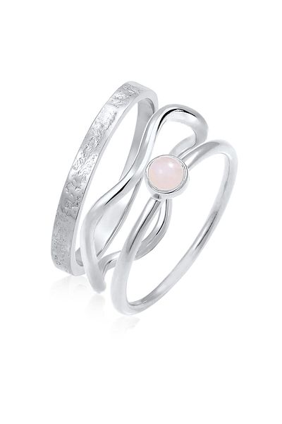 ELLI Inel Inel Premium Doamnă Stapel Solitaire Set Cu Cuarț Roz În Argint Sterling 925