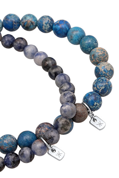 KUZZOI Pánský náramek s korálky achátem ze sterlingového stříbra 925