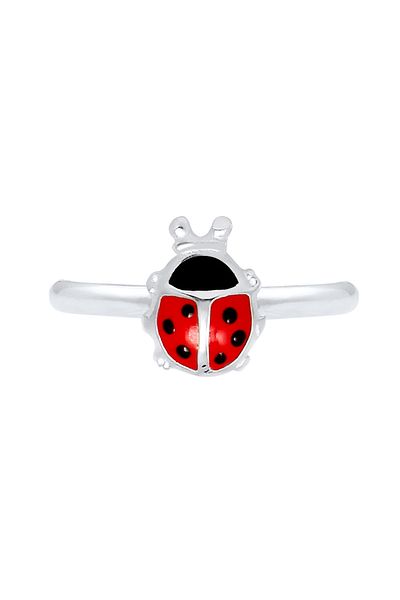 ELLI Ring Kinder Marienkäfer mit Emaille veredelt verstellbar in 925 Sterling Silber