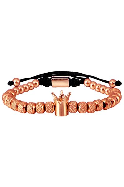 REDz Accessories Royal Bracelet, Men, Crown Pendant, Metal Beads, Rose Gold