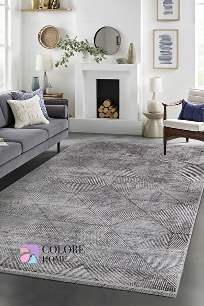 Colore Home Antrasit Akrilik Dokuma Uzun Ömürlü Halı Antrasit Yolluk Koyu Renk Halı