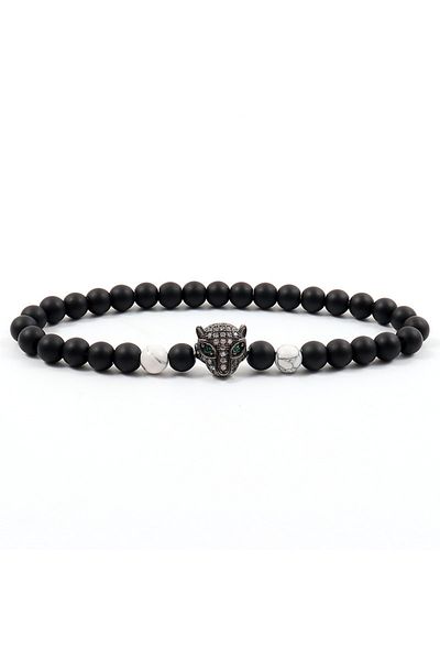REDz Accessories Brățară Panthera, Mărgele, Bărbați, Elastic, Cap de Leopard, Alb-Negru