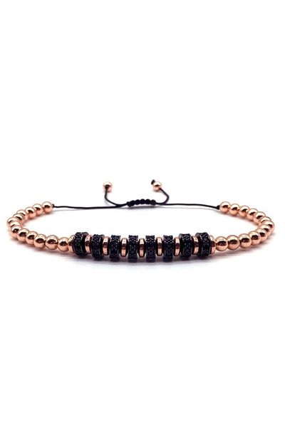 REDz Accessories Brățară metalică, pietre negre, auriu-roz