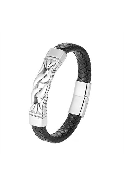 REDz Accessories Brățară nordică, zale, gheară magnetică, bărbați, piele, negru-argintiu