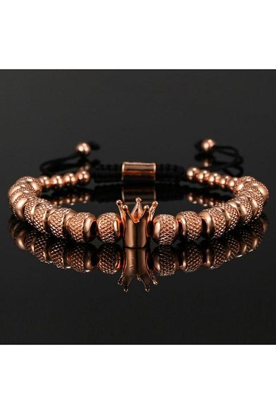 REDz Accessories Royal Bracelet, Men, Crown Pendant, Metal Beads, Rose Gold