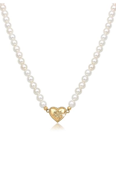 ELLI Halskette Damen Choker Herz Edelweiß mit Muschelkernperlen in 925 Sterling Silber