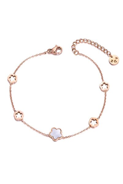 REDz Accessories Brățară pentru femei, cu flori, oțel inoxidabil, auriu-roz