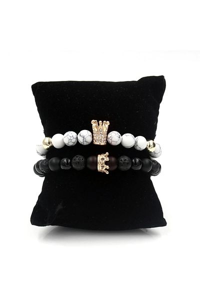 REDz Accessories Set de 2 brățări King/Queen, zirconiu cubic, negru/alb/roz