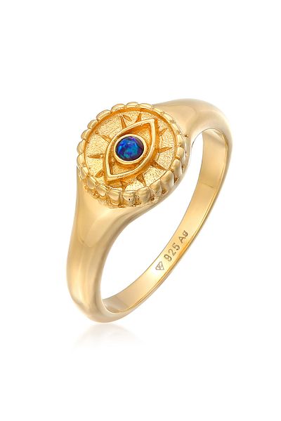 ELLI Ring Ladies Signet Evil Eye With Synthetic Opal In 925 Sterling Silver Gold Plated