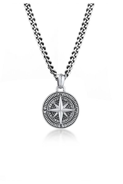 KUZZOI Halskette Herren Panzerkette Kompass massiv 925 Sterling Silber