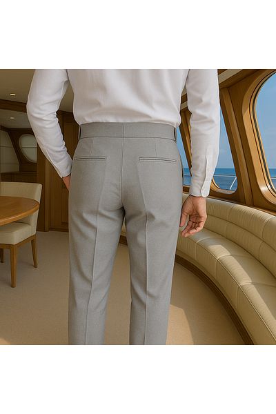 town walker Men's Italian Cut Fabric Trousers - Waist Buttoned, Old Money Style
