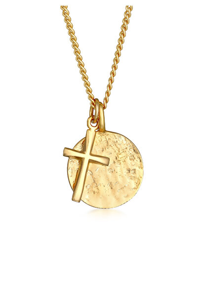 KUZZOI Halskette Herren Münze Kreuz Anhänger Organic Trend in 925 Sterling Silber