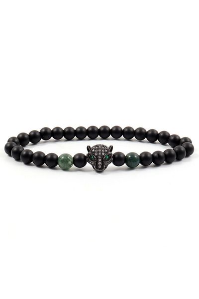 REDz Accessories Brățară Panthera, Mărgele, Bărbați, Elastic, Cap de Leopard, Verde și Negru