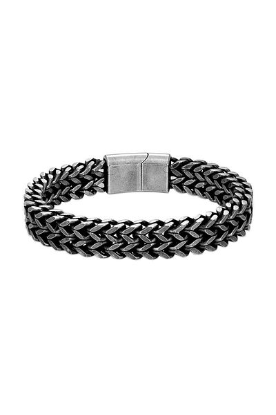 REDz Accessories Brățară cu zale duble împletite, gheară magnetică, bărbați, oțel inoxidabil, negru