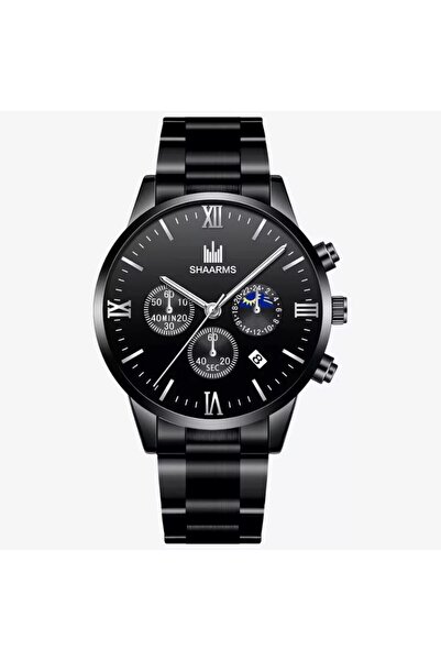 REDz Accessories Set cadou Shaarms, 3 accesorii cubaneze, ceas + lanț + brățară, metalic, negru