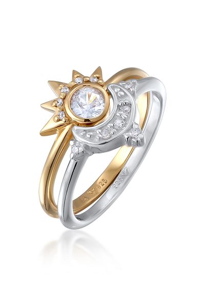ELLI Ring Ringset mit Steinen Damen Stern Zirkonia Diamantschliff Weiß 925 Sterling Silber Vergoldet