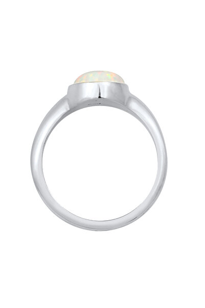 ELLI Dámský pečetní prsten Signet Trend se syntetickým opálem ze sterlingového stříbra 925, pozlacený