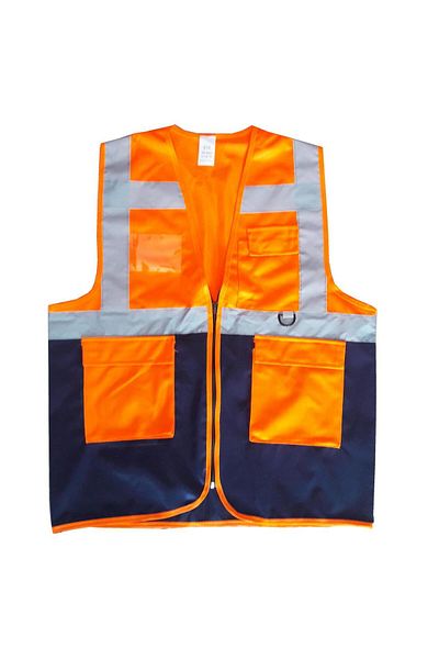 MR RZN STORE Executive Warning Vest Orange/Navy Blue Size m