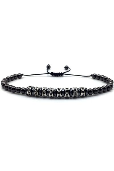 REDz Accessories Brățară metalică, elemente rotunde, cristale de zirconiu negru, negru/argintiu
