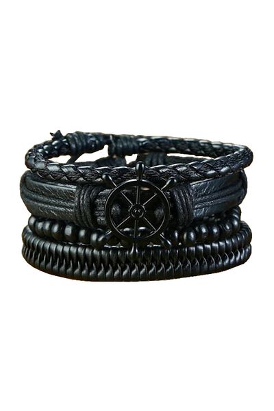 REDz Accessories Brățară Naval Helm, Set cu mai multe curele, Aspect vintage, Efect piele, Negru
