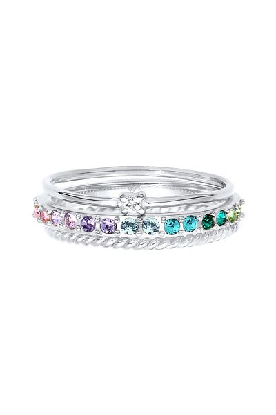 ELLI Dámský prsten Vícebarevný třpytivý s krystaly Barevný v 925 Sterling Silver pozlacený