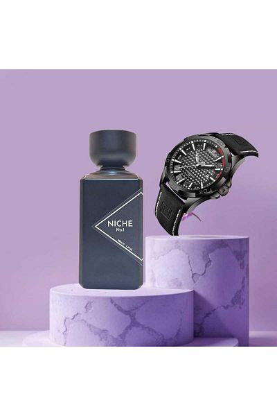Naviforce Naviforce Men's Analog Sports Watch with Leather Strap and Niche Perfume 100ml